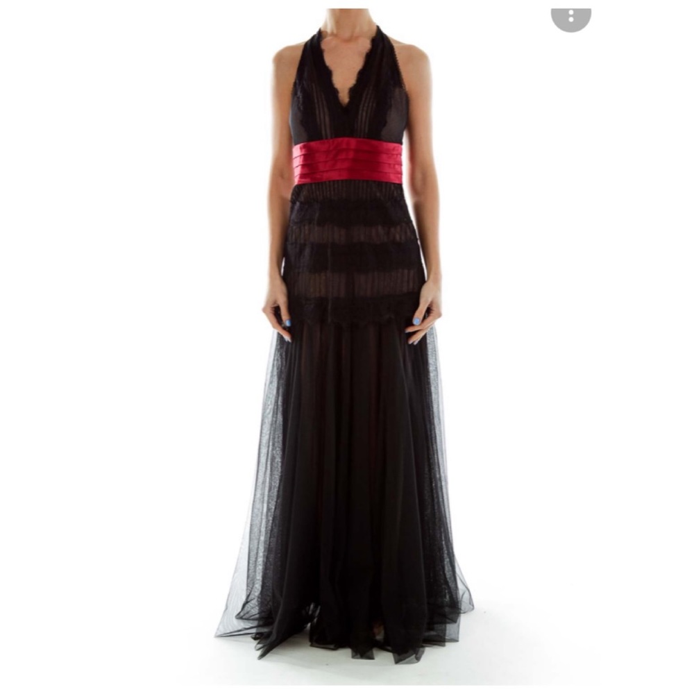 Y2K BCBG MAXAZRIA halter maxi dress gown black with red silk contrast